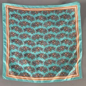NO BRAND Teal Orange Paisley Silk Pocket Square